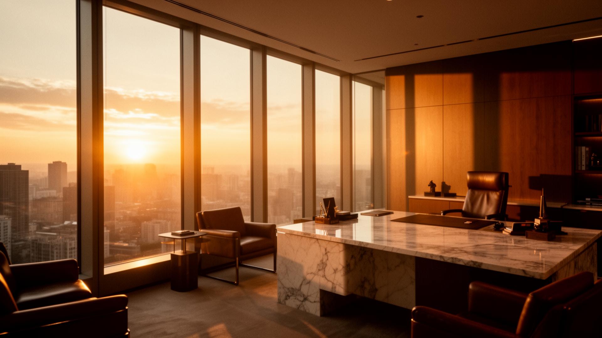 Modern law office at golden hour